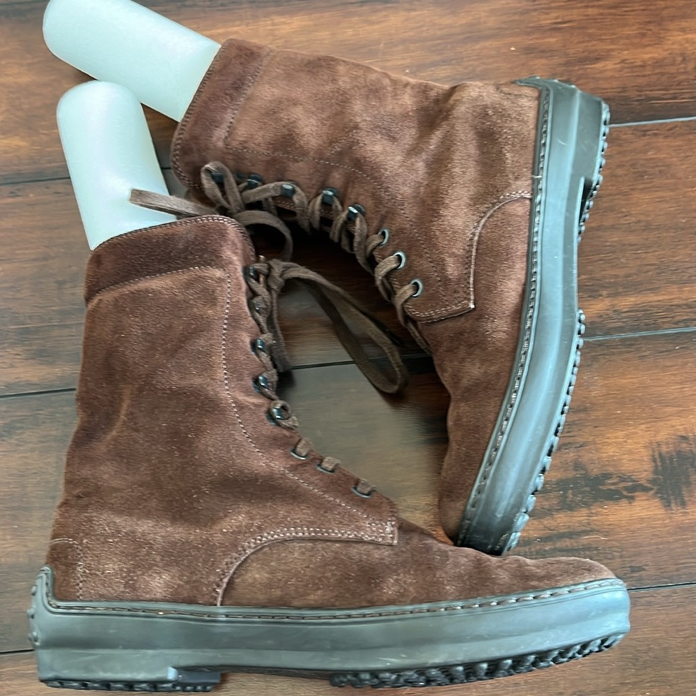 Tod's Dark Brown Suede Lace-Up Ankle Boots - Picture 7 of 13